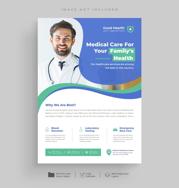 Modèle de page de couverture d'un dépliant et d'une brochure sur les soins de santé