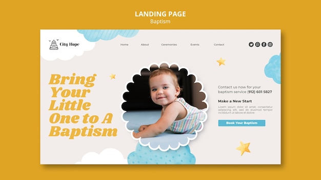 Modèle de page de destination de baptême design plat