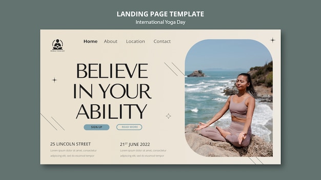 Modèle de page de destination de célébration de la journée internationale du yoga