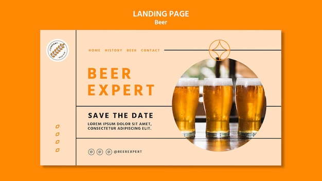 Modèle de page de destination de concept de bière
