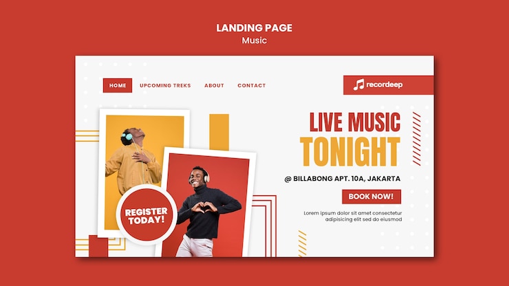 PSD modèle de page de destination de concept de musique