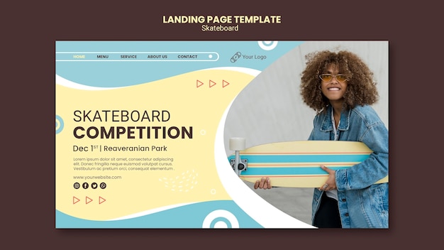 PSD modèle de page de destination de concept de skateboard