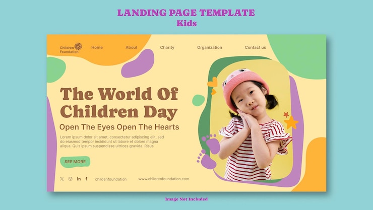 PSD modèle de page de destination couleur de la palette de la journée mondiale des enfants