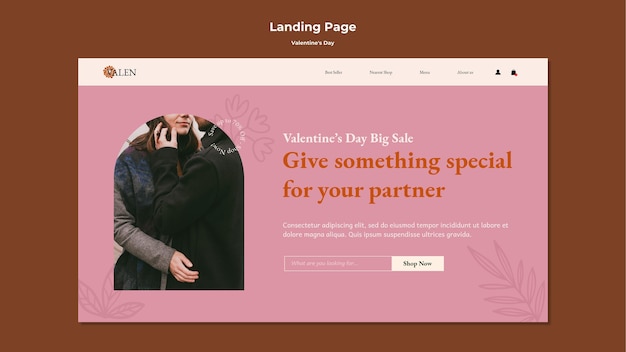 PSD modèle de page de destination avec couple romantique