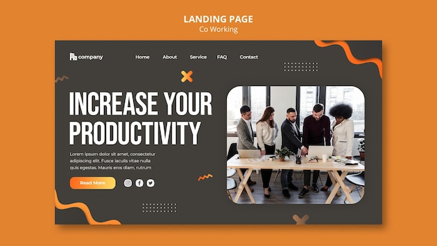 PSD modèle de page de destination de coworking créatif
