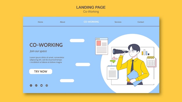 PSD modèle de page de destination de coworking