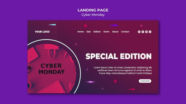 PSD modèle de page de destination cyber monday