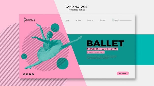 PSD modèle de page de destination de danse avec ballerine