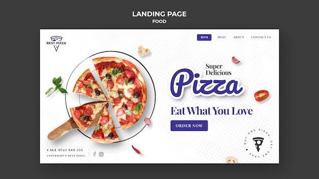 PSD modèle de page de destination de délicieuses pizzas