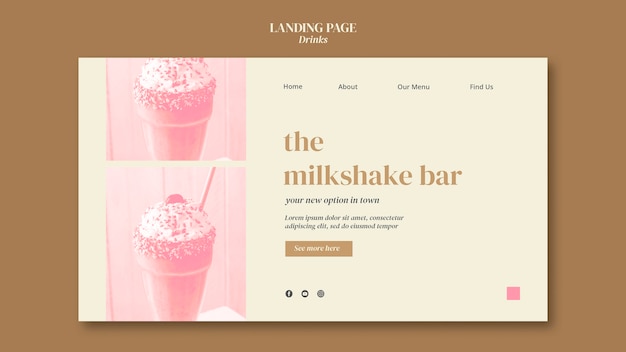 PSD modèle de page de destination du bar milkshake avec boisson
