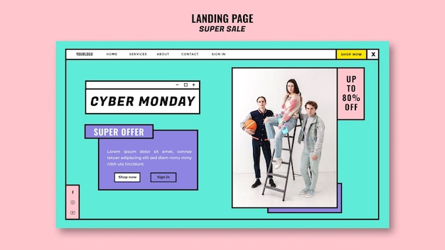 PSD modèle de page de destination du concept cyber monday