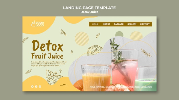 PSD modèle de page de destination du concept de jus de désintoxication