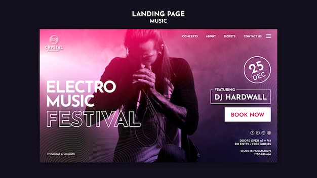 Modèle de page de destination du festival de musique électro