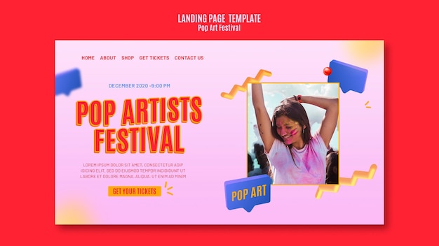 Modèle De Page De Destination Du Festival Pop Art