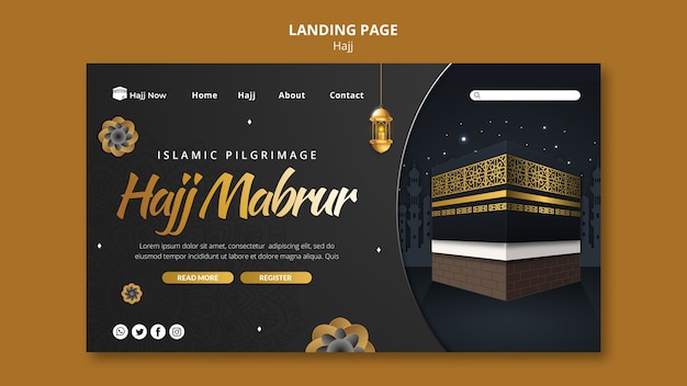PSD modèle de page de destination du pèlerinage du hajj avec la mecque