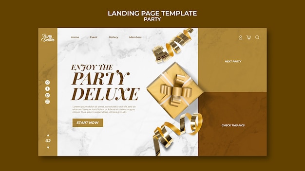 Modèle de page de destination de fête dorée de luxe