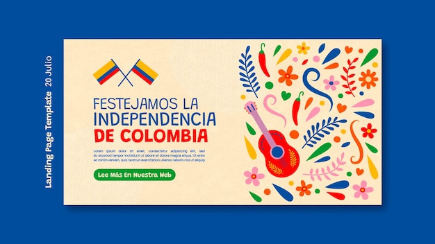 PSD modèle de page de destination de la fête de l'indépendance de la colombie