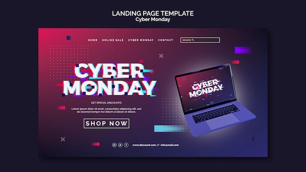 Modèle de page de destination futuriste du cyber lundi