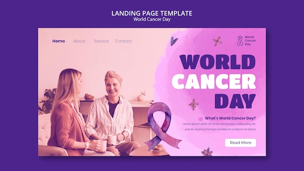 Modèle de page de destination de la journée mondiale du cancer avec ruban