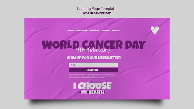 PSD modèle de page de destination de la journée mondiale du cancer