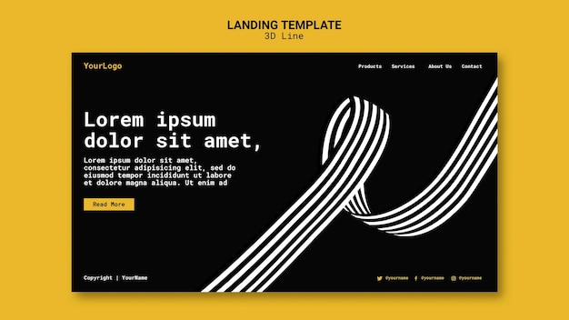 PSD modèle de page de destination avec des lignes en trois dimensions