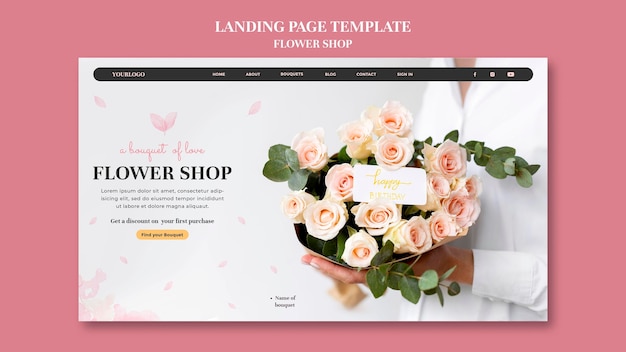 PSD modèle de page de destination de magasin de fleurs