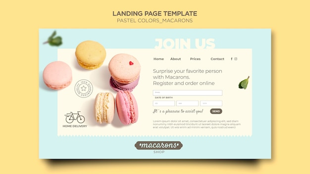 PSD modèle de page de destination de magasin de macarons