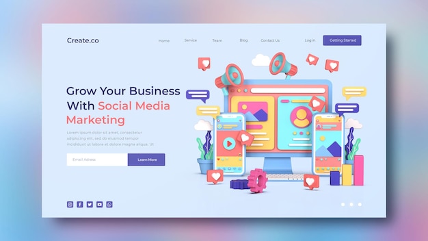Modèle de page de destination marketing sur les médias sociaux