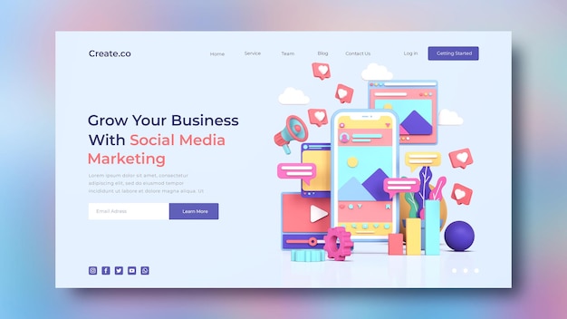 Modèle de page de destination marketing sur les médias sociaux