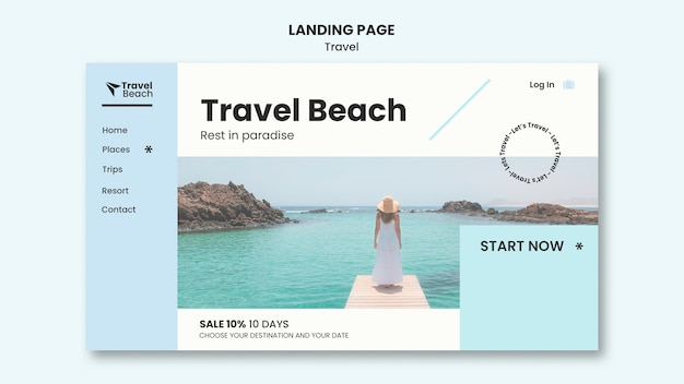 PSD modèle de page de destination de plage de voyage