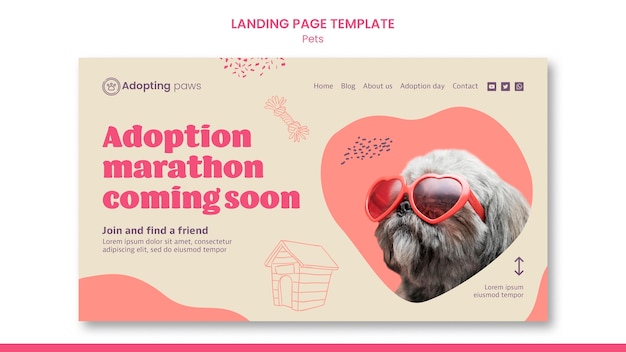 Modèle de page de destination pour l'adoption d'un animal de compagnie avec un chien