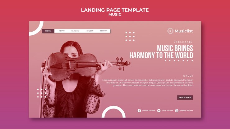 PSD modèle de page de destination pour les amateurs de musique