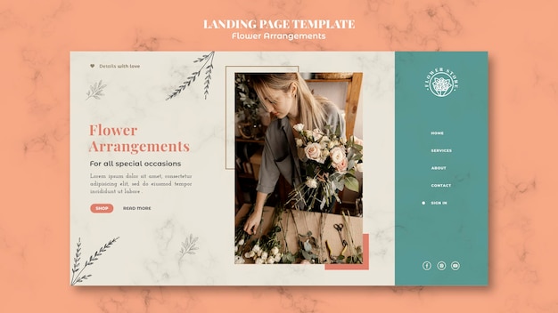 Modèle de page de destination pour la boutique d'arrangements floraux
