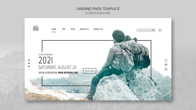 PSD modèle de page de destination pour le concept d'aventures en plein air