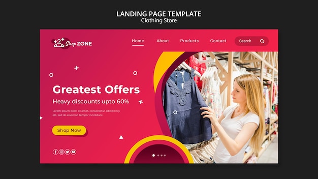 PSD modèle de page de destination pour le concept de magasin de vêtements
