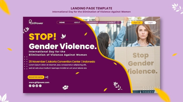 PSD modèle de page de destination pour l'élimination de la violence à l'égard des femmes