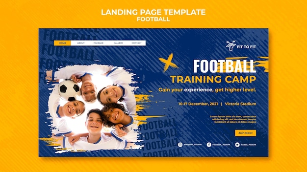 Modèle de page de destination pour l'entraînement de football pour enfants