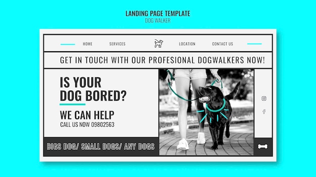 Modèle De Page De Destination Pour Une Entreprise De Promenade De Chien Professionnelle