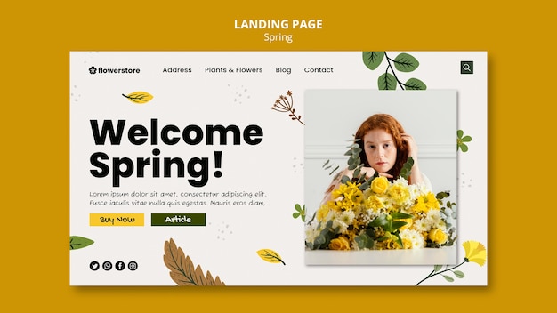 PSD modèle de page de destination pour le printemps avec des fleurs