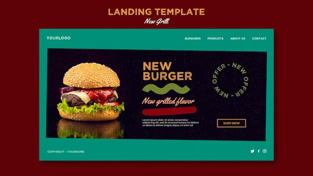 PSD modèle de page de destination pour le restaurant de hamburgers