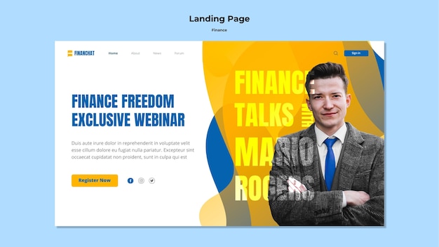 Modèle de page de destination pour un séminaire sur les affaires et la finance
