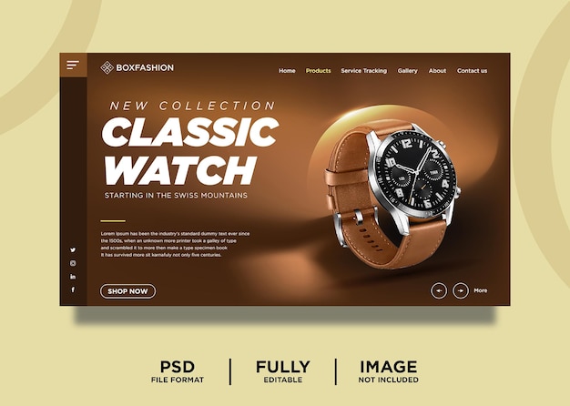 Modèle De Page De Destination De Produit De Montre Classique De Couleur Marron