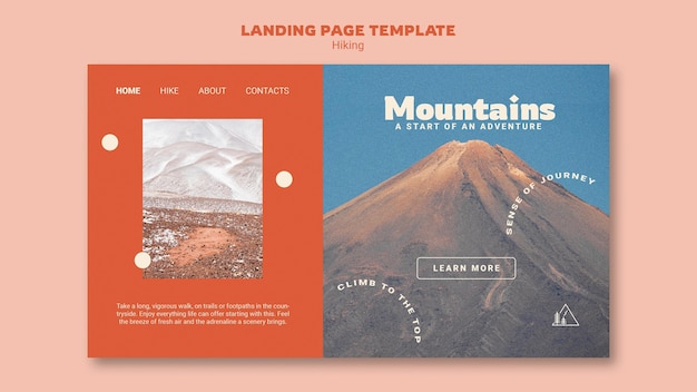 PSD modèle de page de destination de randonnée avec photo