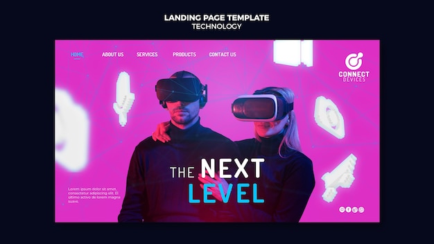 PSD modèle de page de destination de réalité virtuelle futuriste