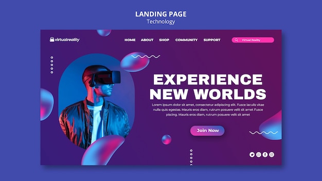 PSD modèle de page de destination de réalité virtuelle