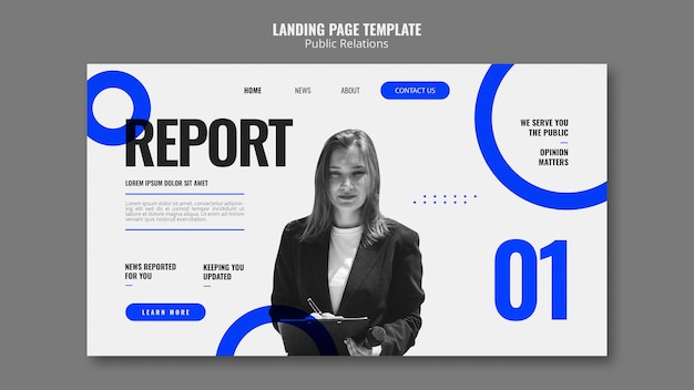 Modèle de page de destination de relations publiques