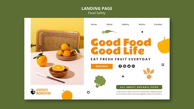 Modèle de page de destination de la sécurité alimentaire