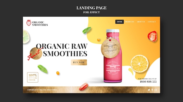 PSD modèle de page de destination de smoothies biologiques