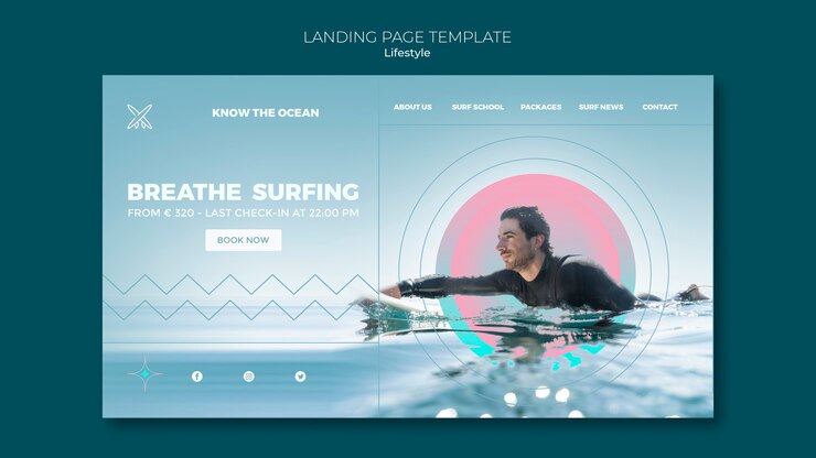 PSD modèle de page de destination de style de vie de surf