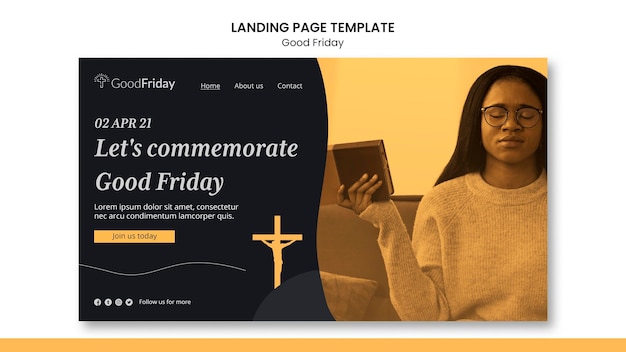 Modèle de page de destination de vendredi saint avec photo